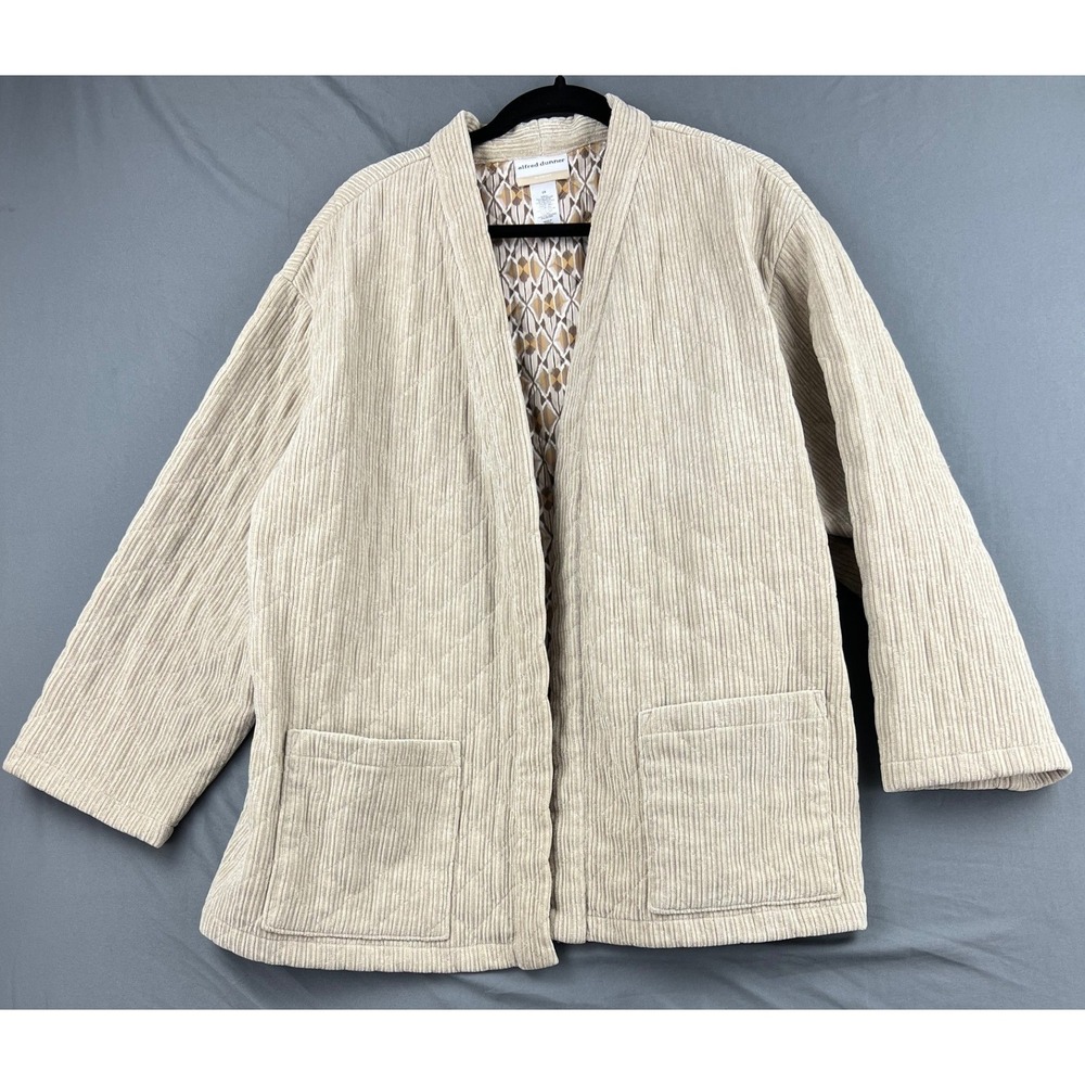 Alfred Dunner Cardigan Jacket Womens 2X Corduroy Beige Quilted Lined Excellent